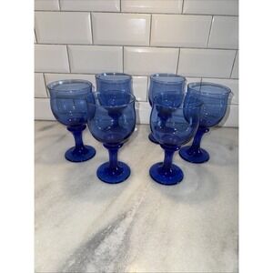 Retro Libbey Clarion Cobalt Blue Wine Water Glasses Stemware Barware Set Of 6